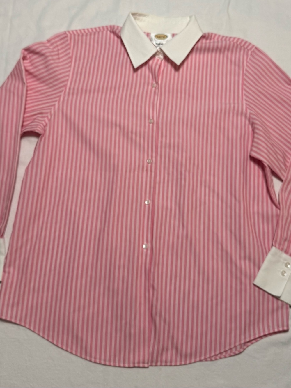 Talbots Pink and White Stripe Button-Down Shirt with White Collar